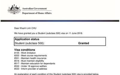 Visa du học Úc – Chu Khánh Linh – THPT Bang Victoria