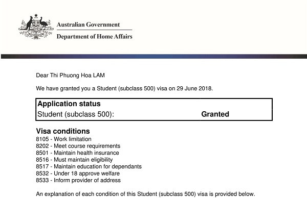 Visa du học Úc &#8211; Lâm Thị Phương Hoa &#8211; Deakin University