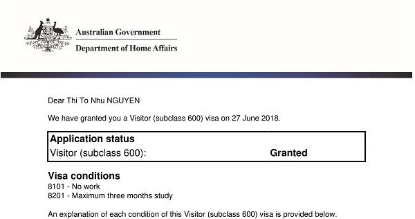 Visa du học Úc &#8211; Nguyễn Quỳnh Trang &#8211; THPT Bang New South Wales