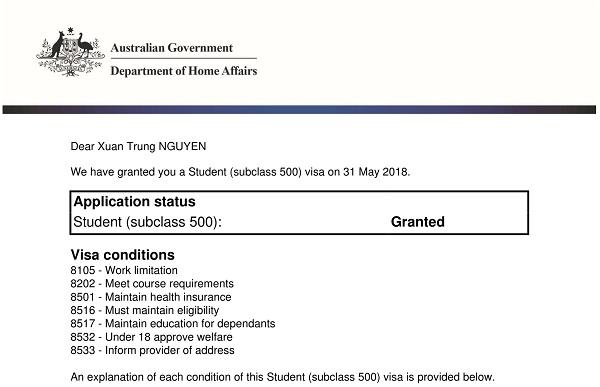 Visa du học Úc &#8211; Nguyễn Xuân Trung &#8211; ICMS