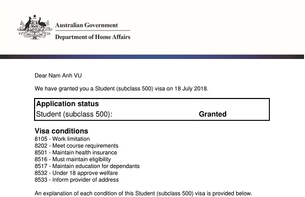 Visa du học Úc- Vũ Nam Anh- trường Quản lý Quốc tế Sydney ICMS