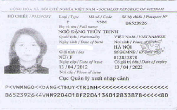 hộ chiếu Ngô Đặng Thúy Chinh