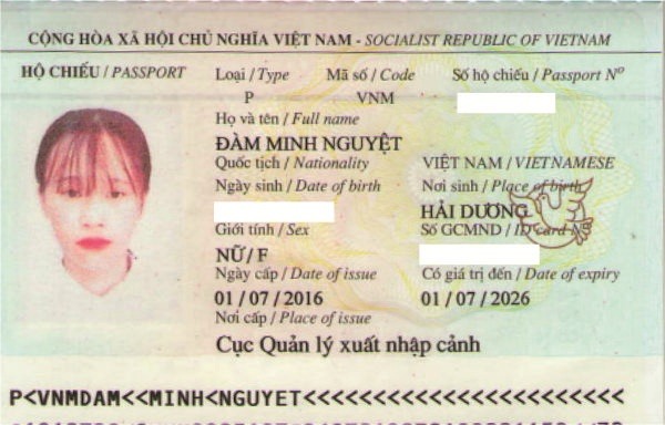 hộ chiếu Đàm Minh Nguyệt