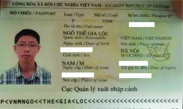 hộ chiếu Ngô Thế Gia Lộc