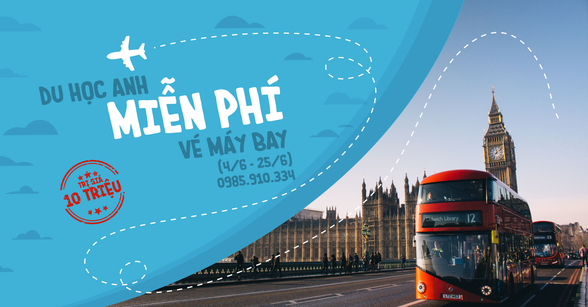 Du học Anh miễn phí vé máy bay