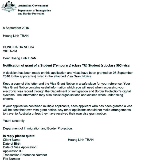 Visa Trần HOàng Linh